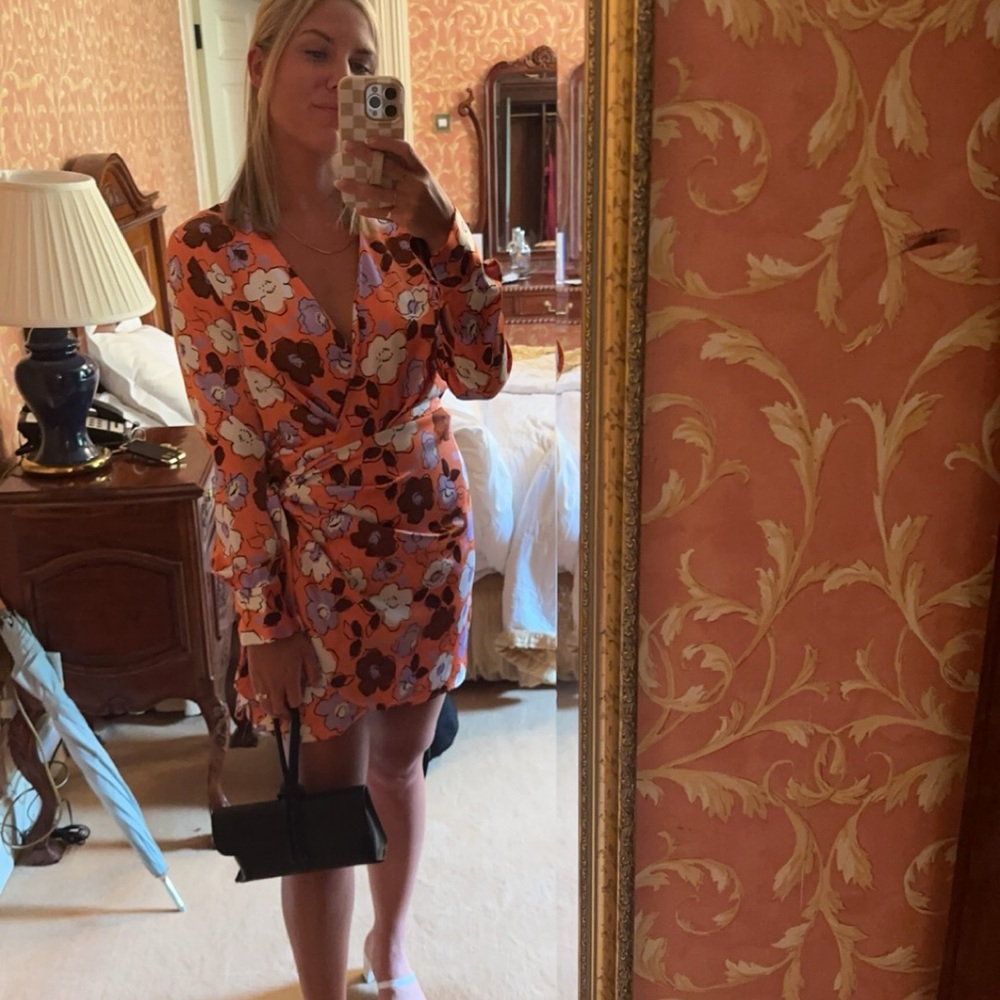 Zara Orange Floral Wrap-Style Mini Dress